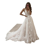 2026 Deep V Sexy Body Wedding Dress Autumn New Fashion Simple Famous Temperament Generous HZ0517