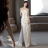 Scenic Light Wedding Dress Super Xiansen Small Tailed Bride Simple French Engagement Temperament Go Out To Welcome Dress Summer HZ0517