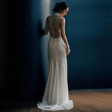 Sexy Bare Back Light Wedding Dress Light Luxury Bride Wedding Fishtail Morning Robe Out White Simple Set Of Face Dress White HZ0517