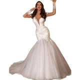 Spring New White Wedding Dress Dress Dress Body Fishtail Sexy V-Neck Long-Sleeved Lace Banquet Evening Dress Dress HZ0517