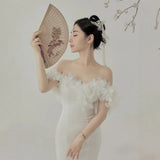 2026 New French Romantic Fairy Flower Temperament Shoulder Fishtail Bride Tail Wedding Dress HZ0517