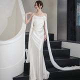 French Light Wedding Dress 2026 New Bridal Simple High-Grade White Smeared Chested Densate Go Out To The Eupa Dress Of The Yarn HZ0517