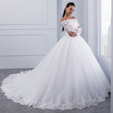 2026 New High-Waisted White Middle-Sleeved Princess Thin Shoulder Dress Repair Lace-Sleeved Wedding Dress HZ0517