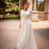 Sing Long-Sleeved Light Wedding Dress 2026 New French Retro Collar Thin Tailed Wedding Wedding Dress Spring And Autumn HZ0517