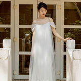 Light Wedding Dress Bride's Word Shoulder Sling Dress Dress Banquet Temperament Morning Robe Sling Dress HZ0517