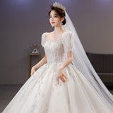 French Light Main Wedding Dress 2026 New Spring Bride Small Sleeves With Thick Arm Temperament Big Tail Wedding Dress HZ0517