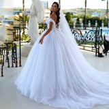 Shining Party Wedding Dress Shoulder Wedding Dress New Lace Light Yarn Sexy Tulle Fragrant Wind HZ0517