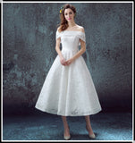 Evening Dress Women Long Simple White Shoulder Sweet With Bone Lace Repair Evening Dress Bridesmaid Suit HZ0517