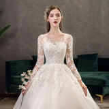 Large-Size Wedding Dress 2026 New Long Tail Mid-Rise Dream Long-Sleeved Wedding Dress Overseas Warehouse HZ0517