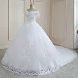 One-Word Shoulder Main Wedding Dress 2026 New Tuxo Court Wedding Dress Bridal Hus Down Yarn HZ0517