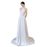 French Hanging Neck Light Wedding Dress 2026 New Small Luxury Dress Fish Tail Welcome Engagement Yarn HZ0517