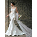 French Braped Light Wedding Dress 2026 New Bridal Densate White Fishtail Simple Sen Small Dress HZ0517
