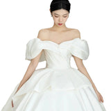 One-Word Shoulder-Senior Shading Main Wedding Dress 2025 New Bridal High-Quality Feeling In The Escape Princess Tail Out Of The Door Light Yarn HZ0517