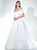 French-Style Densted-Faced Light Wedding Dress 2026 New Word Shoulder Long Tail Temperament Simple Heben Style Main Wedding Dress Woman HZ0517