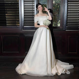 French Word Shoulder Light Wedding Dress 2026 New Bridal High-Quality Sensori Yarn Tail Welcome Dress Dress HZ0517