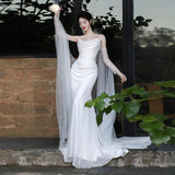 Brased Light Wedding Dress 2026 New Travel Photography Sen Series Super Fairy Bride Wedding Fishtail Dress Simple Welcome Out Of The House HZ0517