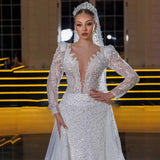 Light Wedding Bride 2026 New White Thin Fishtail Tug Lace Long Sleeve Simple Welcome Dress Dress HZ0517