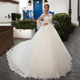 Wedding Dress 2026 Round-Neck Long-Sleeved Lace Thin French Bridal Hairy Tail Wedding Dress HZ0517