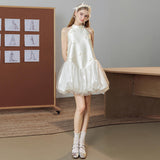 Southeast Asia Graduation Evening Dress French Sweet Fasley Brocing Skirt Adult Wedding Dress White Short Group HZ0517