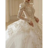 Long-Sleeved Wedding Dress 2026 New Bridal French Retro Light Luxury Niche High-End High-End High-End Travel Yarn Lady HZ0517