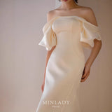 French Light Wedding Dress 2025 New Bridal Retro Shoulder White Fasley Fishtail Dress Woman HZ0517