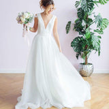 Wish White Dress Mesh New Set Of Noodle Wedding Dress Sexy V Collar Bare Back HZ0517
