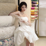 French-Style Densate Light Wedding Dress High-End Smear Temperament Simple Short License Niche White Dress Dress Dress Small HZ0517