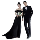 One-Word Shoulder Evening Dress Niche Banquet Host Dress French High-End Feel Fishtail And Set Of Face Dress HZ0517