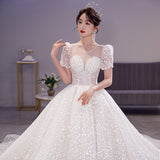 Wedding Starry Yarn 2026 New Spring Bride Simple Big Tail Temperament Hepburn Physical Store Wedding Dress HZ0517