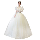 Main Wedding Dress 2025 New Summer Bridal Girl Small One-Word Shoulder Yarn Large Drag Tail Long Sleeve Welcome Yarn HZ0517