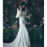 Light Wedding Temperament New Simple Word Shoulder Sen Bridal Wedding Fishtail French Hepburn Travel Yarn HZ0517