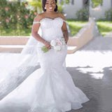 African New Mermaid Wedding Dress Sexy Lace Shoulder Tail Wedding Dress HZ0517
