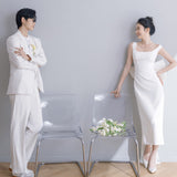 Suspension Light Wedding Certificate Registration Small White Dress Shooting Simple White Thin Small Korean Style Exterior Dress Summer HZ0517