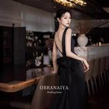 New V-Necked Denswear Black Evening Dress Light Luxury Niche Maid Temperament Fishtail Banquet Annual Meeting Presided Over The Dress HZ0517