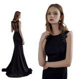 Black Evening Dress Women's New Long-Term Host's Annual Temperament Can Usually Wear A Thin Lace Bare Back HZ0517