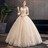 Champagne-Colored Shoulder Dress Wedding Dress High-End Thin Bride Wedding Dress Spring New Wedding Dress HZ0517