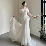 French Light Wedding Dress 2026 New Bridal Senior Sense Of The Super Fairy Shoulder Yarn Tail White Dress HZ0517