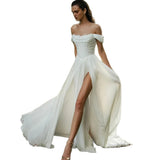Light Wedding Dress 2026 New Shoulder Dress Fashion Side Fork And Tail Dress HZ0517
