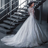 Wedding Dress 2026 New Spring Shoulder Repair Lace Tidal Tail Wedding Dress Large Size Thin Long-Sleeved Wedding Dress HZ0517