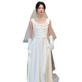 Travel Shot Wedding Dress Bride Simple High-End Feel French Bridal Dress Dress Small Thin Welcome Yarn HZ0517
