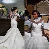 Wedding Dress Sexy Long-Sleeved Lace High-Neck Fishtail Wedding Dress African Bride HZ0517