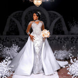 New Wedding Dress Pure White African Bride Wedding Mermaid Wedding Dress Fishtail Skirt Removable Tail HZ0517
