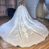 White Mermaid Wedding Dress Removable Tulle Long-Sleeved Lace Beaded Shiny Long Wedding Dress HZ0517
