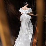 The Main Dress Of The Sting Face Dress Shoulder 2026 New Thin Bride Tailed High-End Retro Bow Dress HZ0517