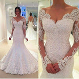 Wedding Dress Long-Sleeved Fish Tail Deep V-Neck Sexy White Small Tailed-Tailed Ass Lace Wedding Dress HZ0517