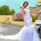African Mermaid Wedding Dress New Long Sleeve Sexy Hot Thin Body Fish Tail Fashion Show Travel Shot HZ0517