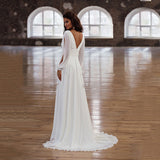 New Elegant Ladies Long Dress V Neck Chiffon Bareback Wedding Banquet Dress Direct Sales HZ0517