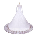 Korean-Style Vertiny Light Wedding Dress Bride With A Word Shoulder Long Sleeves Thin New Main Yarn Simple Retro Tailed Dress HZ0517