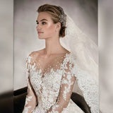 Long-Sleeved Wedding Dress 2025 New Princess Ponpong Skirt Retro Lace Slimy Naked Tail HZ0517