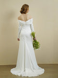 One-Word Shoulder Long Sleeves And Two Elegant Fishtails And Bridal Wedding Lawn Tour HZ0517